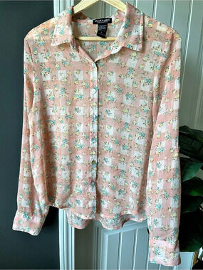 about a girl Los Angeles Floral Button Down Blouse in Pink Size Medium
